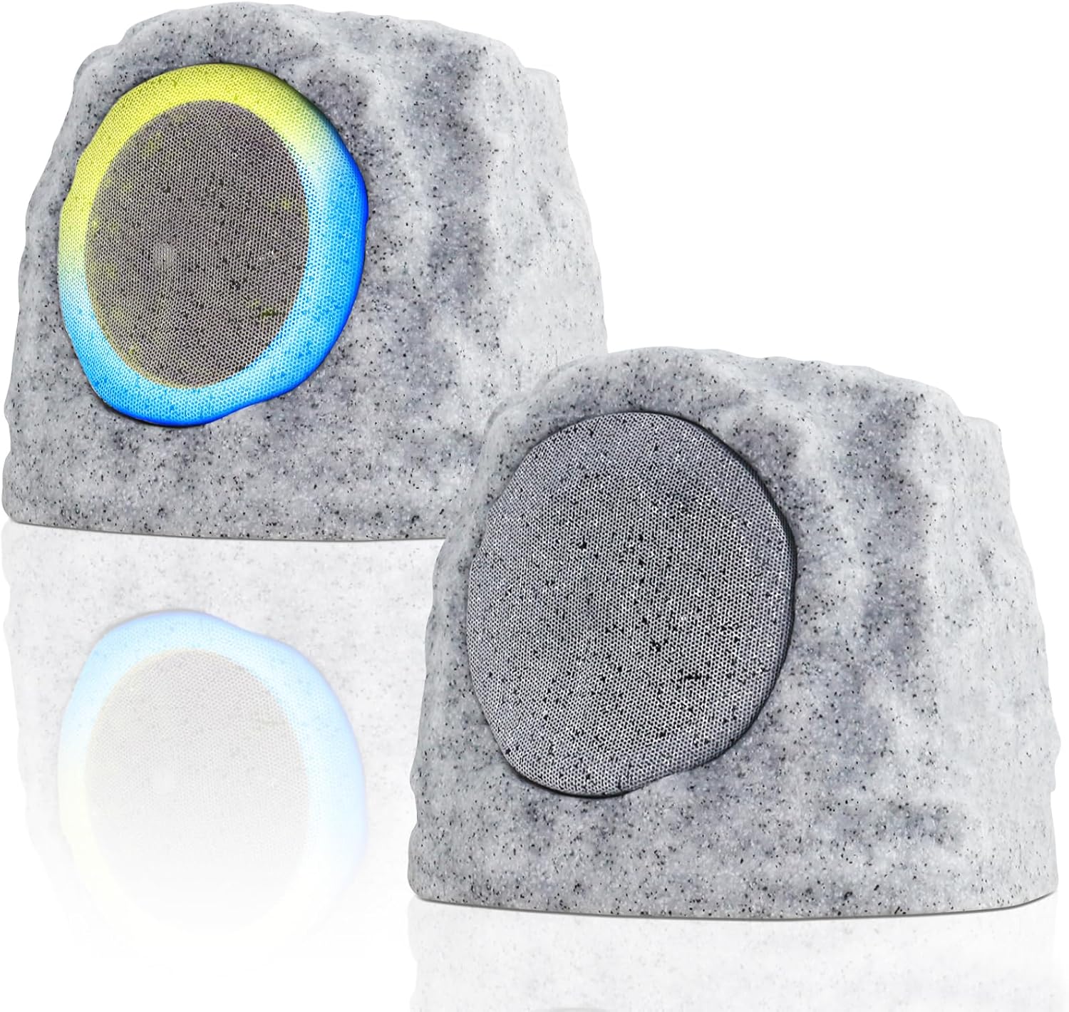uuffoo 2-Pack Solar Powered Rock Speakers Outdoor Water-Resistant IP44 Rock Speaker with Lights RGB Colors and USB Charging for Patio Pool Party Yard Garden Outside