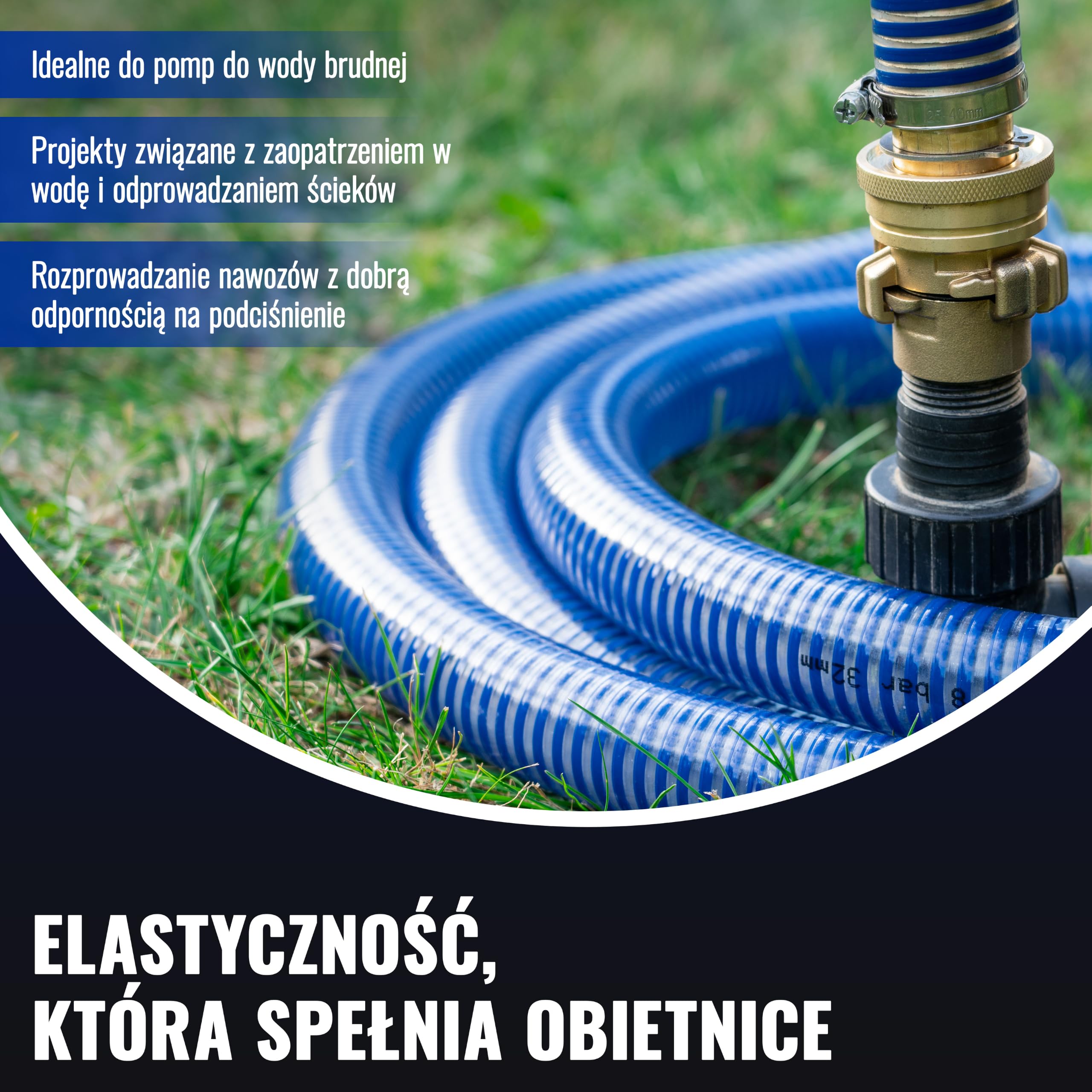 Poppstar ssący wąż spiralny PVC, o średnicy 1 cal (dł. 20 m, średnica wew. 25 mm/zew.32mm, maks. 8 bar) odporny na promienie UV, próżnię i ciśnienie