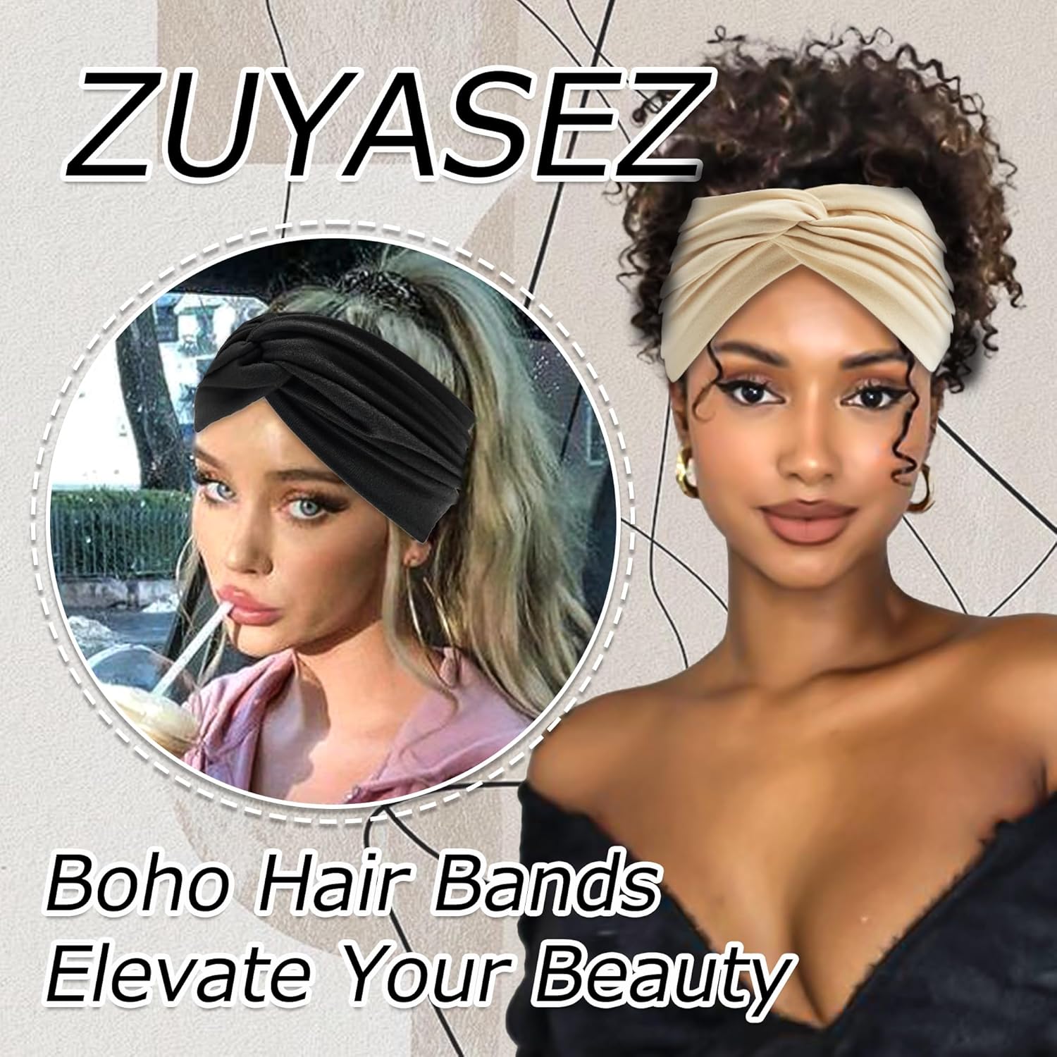 4 Pack Wide Headbands for Women Twist Headbands Stretchy Boho Turban Hair Band Non Slip Workout Women Head Wraps Accessories - Image 7