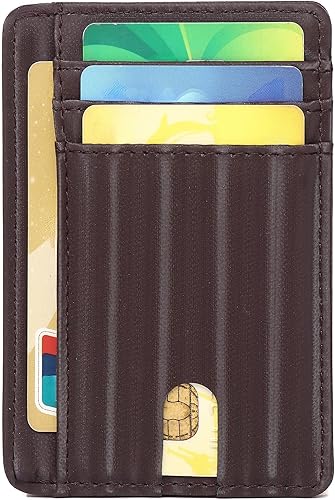 Cartera minimalista delgada para hombres, carteras con bolsillo frontal, cartera de cuero con bloqueo RFID para hombres y mujeres, Coffee-Flash, Slim