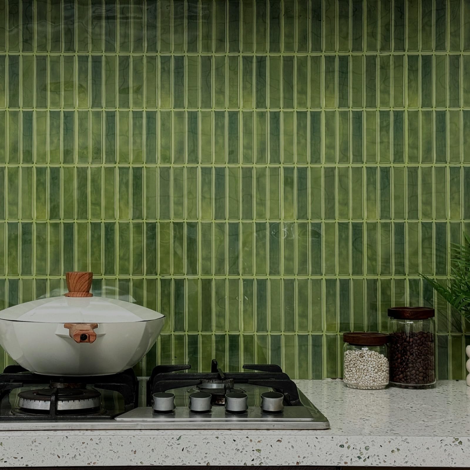 Stick on Kitchen Tiles 17x23 cm Emerald Green Brick Peel and Wall Waterproof PVC for Fireplace Surround Furniture Decoration Tile Stickers Backsplash 10 Pcs