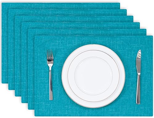 Kevin Textile - Juego de 6 manteles individuales resistentes al calor, manteles para mesa de cocina, color azul pavo real, 13 x 19 pulgadas Kevin Textile - Juego de 6 manteles individuales resistentes al calor, manteles para mesa de cocina, color azul pavo real, 13 x 19 pulgadas