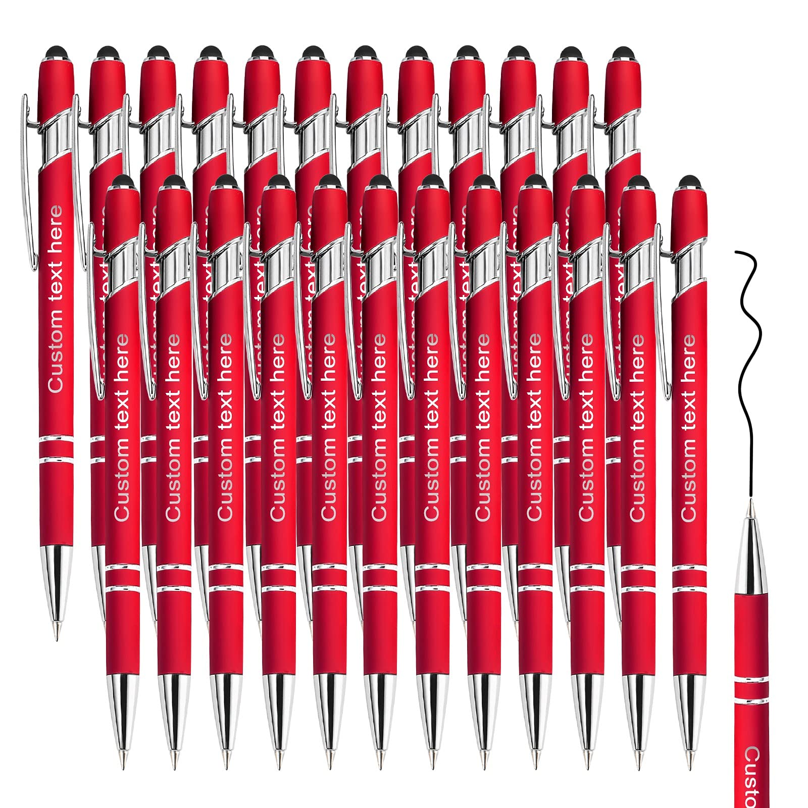 Personalised Pens with Stylus Name Free Engraving,Custom Metal Pens for Men Women Business Office,Customised engraved Name Message Logo Ballpoint Pens Black Ink-12,24,48,96 Pens Assorted-Click Action