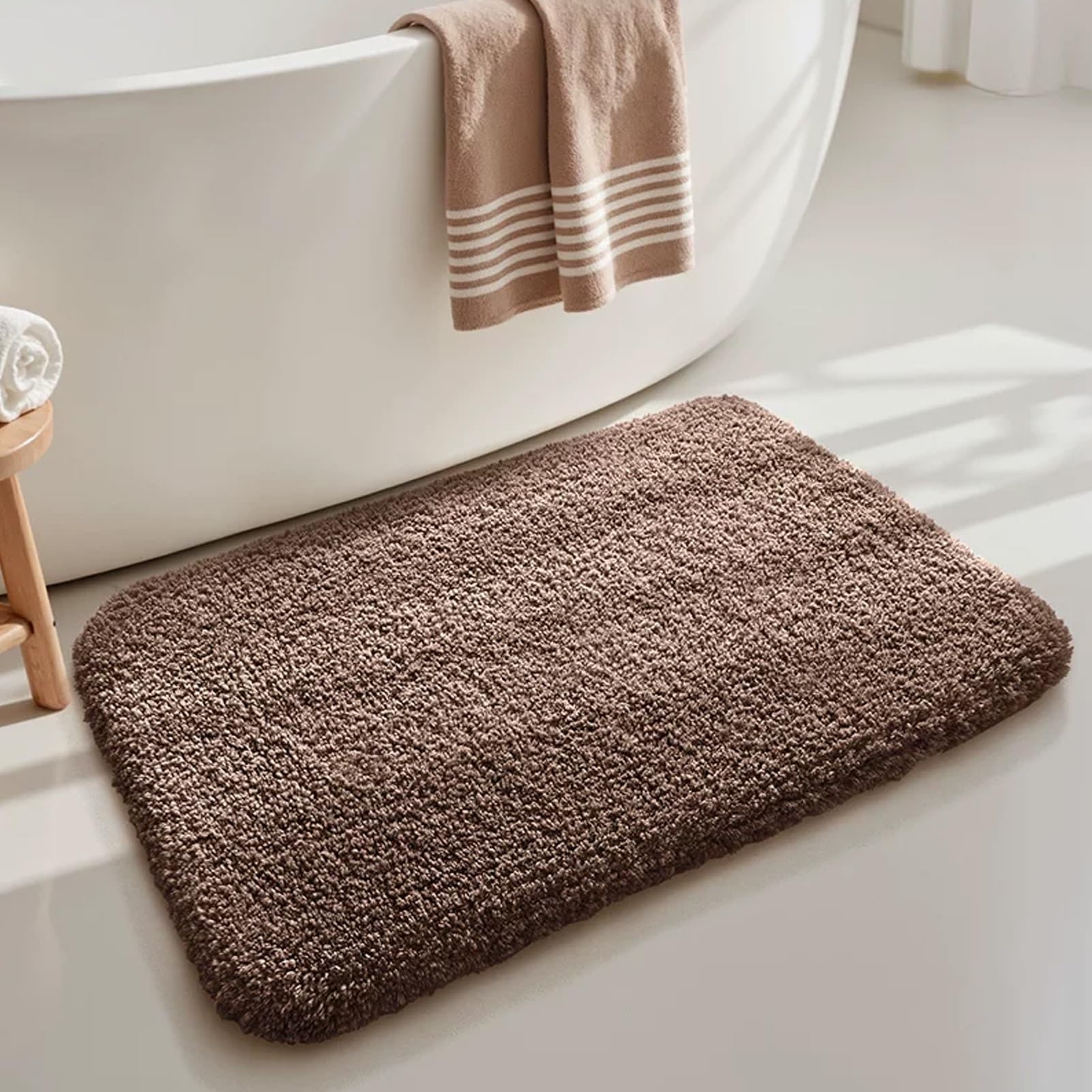 Bath Mats Brown, Super Absorbent Fluffy Bathmat, Soft Thick Bathroom Floor Foot Mat, Washable Rug for Bathtub, Shower Floor, Bath Mat(50x80cm(19.7x31.5inch))