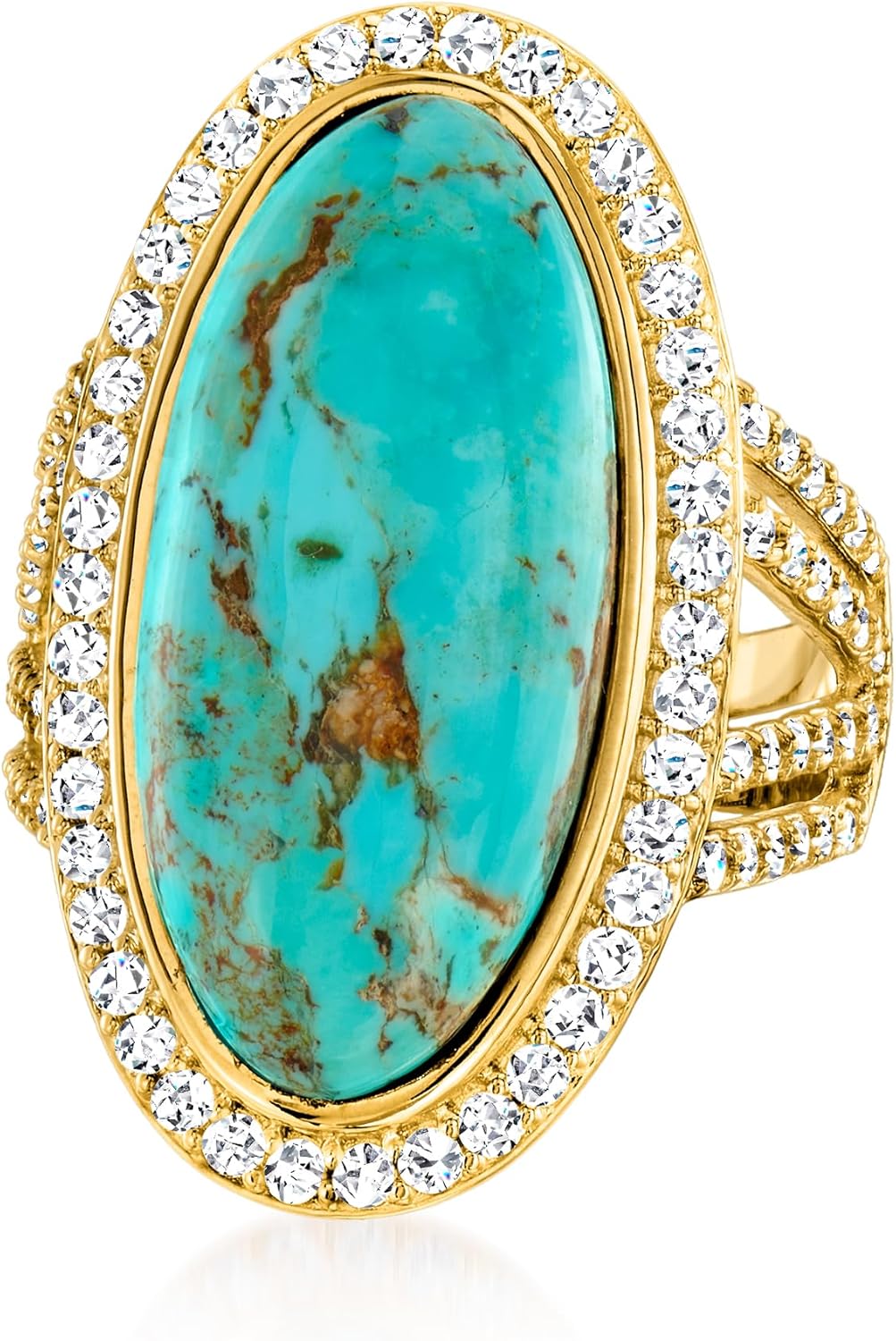 Ross-Simons Turquoise and 1.30 ct. t.w. White Topaz Ring in 18kt Gold Over Sterling - Image 4