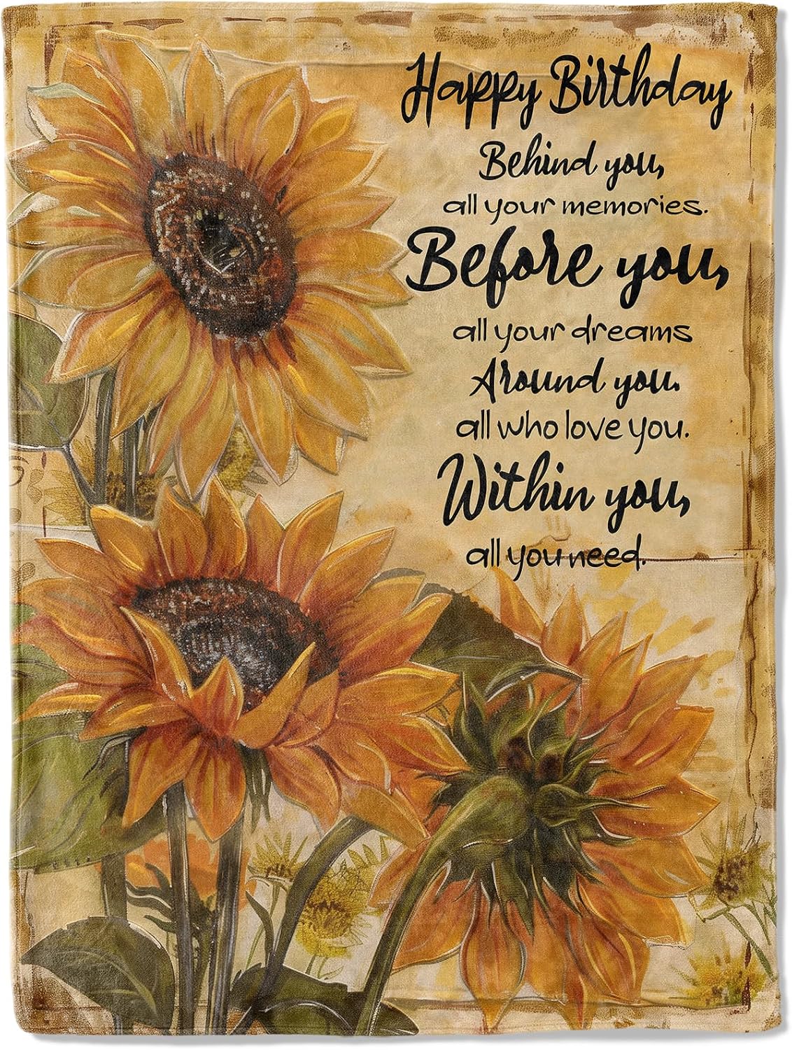 Birthday Gifts Blanket to Women Girls with Sunflower,Soft Flannel Throw with Rustic and Inspirational Message,Unique Gift for Mom Wife Sister Female Grandma,Happy Festival Decor 50x60in