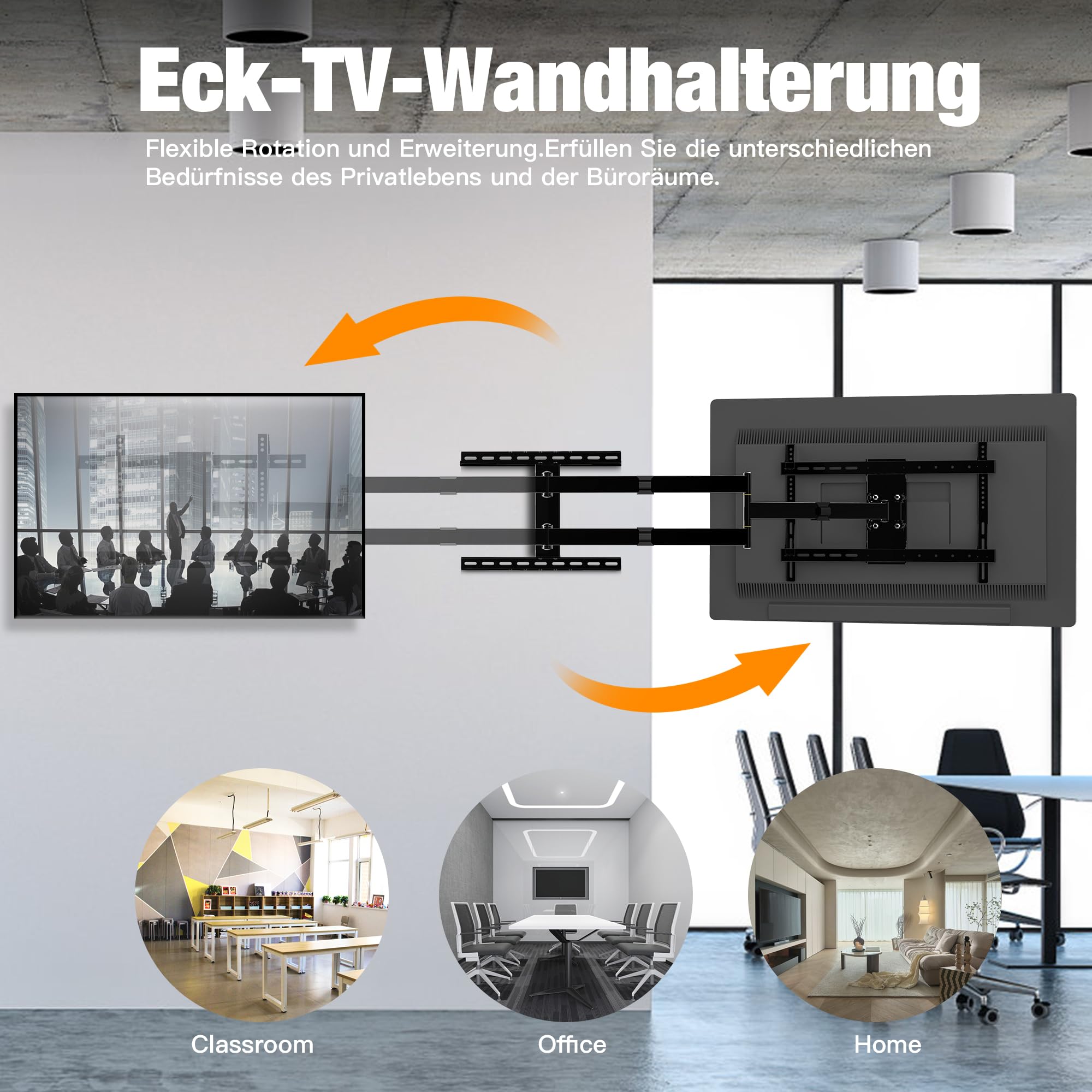 1200mm Wandabstand, Tv Wandhalterung, Langer Schwenkarm, Neigen, Schwenken, Rotieren, Ausziehen, 32-80 Zoll LCD/LED/OLED Fernseher 50 kg Tragkraft VESA 600x400mm Tv-Halterung | Rotieren, Ausziehen, 32-80 Zoll LCD/LED/OLED Fernseher 50 kg Tragkraft VESA 60