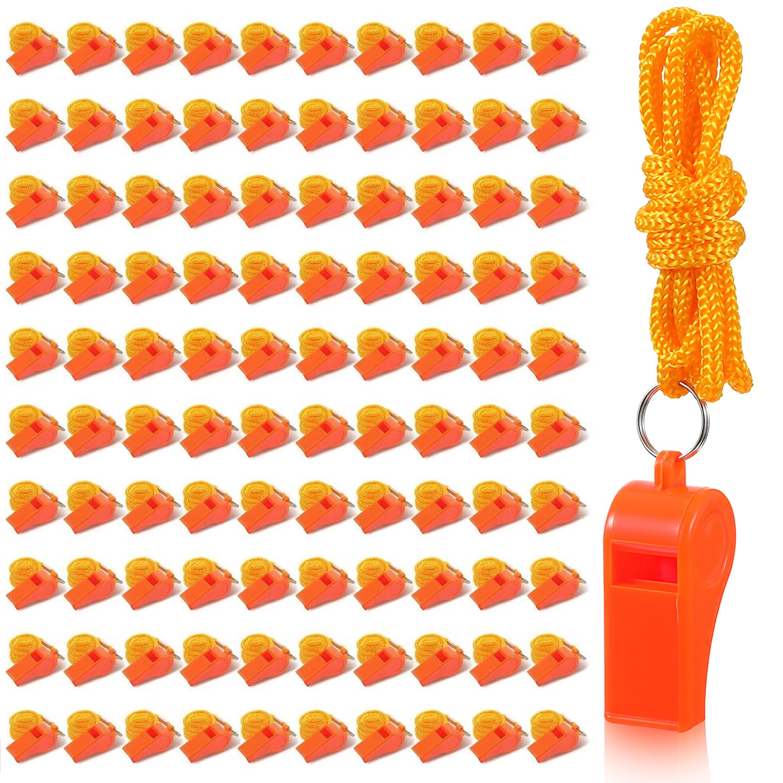 100 silbatos a granel para adultos con cordón, silbato de emergencia de seguridad de plástico, silbatos de sonido fuerte y nítido para entrenadores salvavidas, senderismo, accesorios de