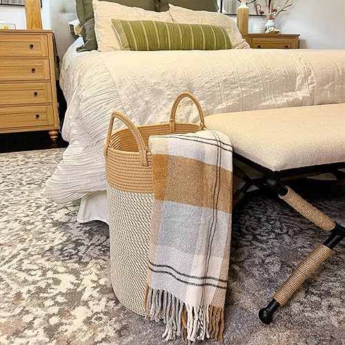 Miniatura 5 de INDRESSME Cesta de lavandería, cesta de almacenamiento de manta de 60 L, cesta de lavandería tejida para ropa, cesta de lavandería de cuerda para