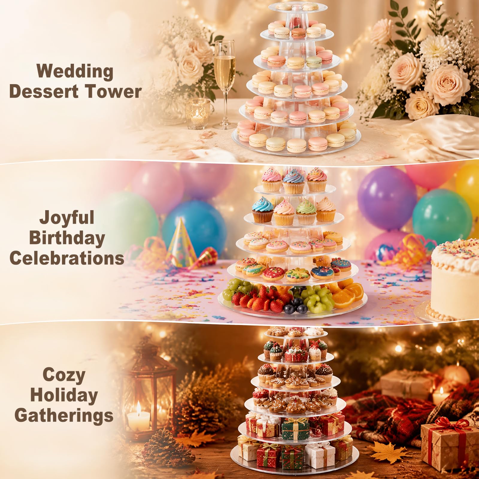 Torre espositiva per macaron trasparente | Torna modulabile da 2 a 6 ripiani, PVC alimentare, supporto rotondo per dolci, ideale per feste e matrimoni