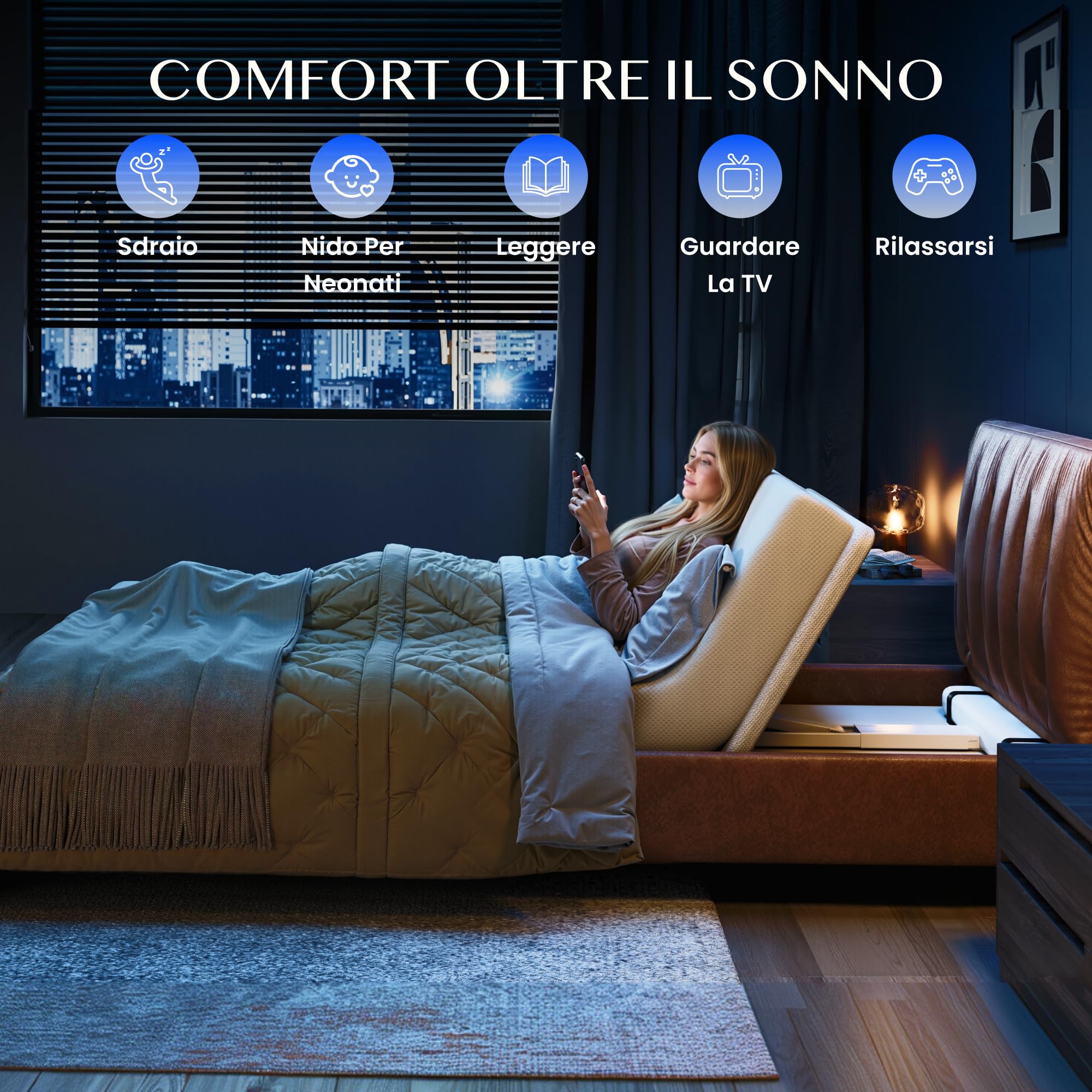 FLEXISPOT Base Letto Elettrica Regolabile, Schienale Inclinabile 0-60°, Sollevamento Silenzioso <50 dB, Telecomando a 2 Pulsanti, Supporto fino a 90 kg, Compatibile con Materassi 80-100 x 180-200 cm