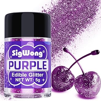 Purple Edible Glitter - 5g Food Grade Cake Decorating Shimmering Glitter, Edible Sprinkle Luster Dust for Drinks, Chocolates, Fondant, Strawberries, Cupcakes, Candy, Valentines Cookie - Vegan