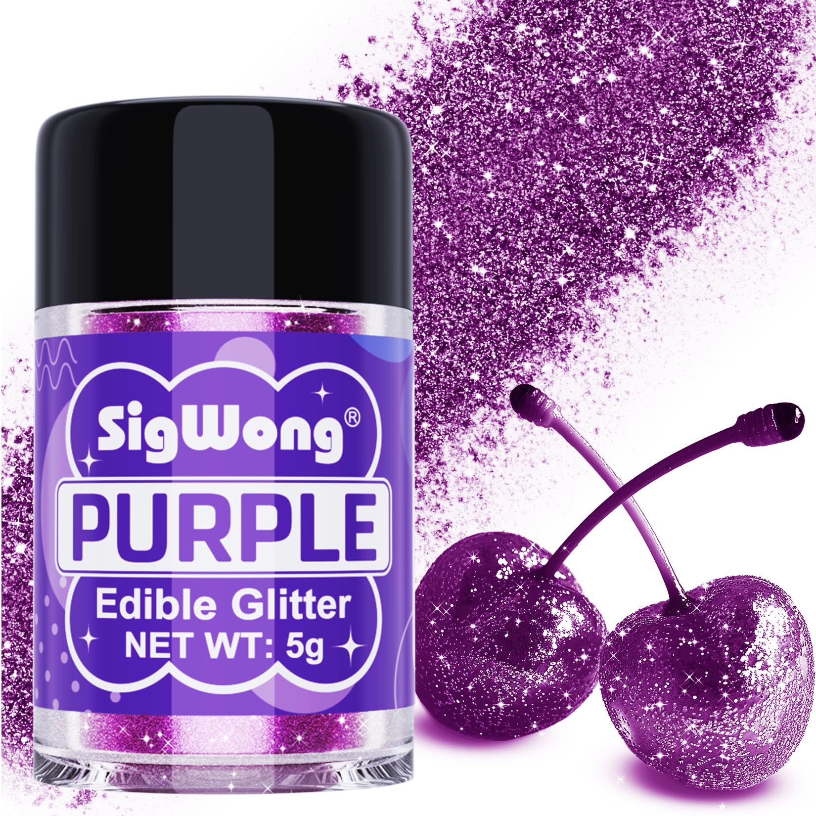 Purple Edible Glitter - 5g Food Grade Cake Decorating Shimmering Glitter, Edible Sprinkle Luster Dust for Drinks, Chocolates, Fondant, Strawberries, Cupcakes, Candy, Easter Cookie - Vegan