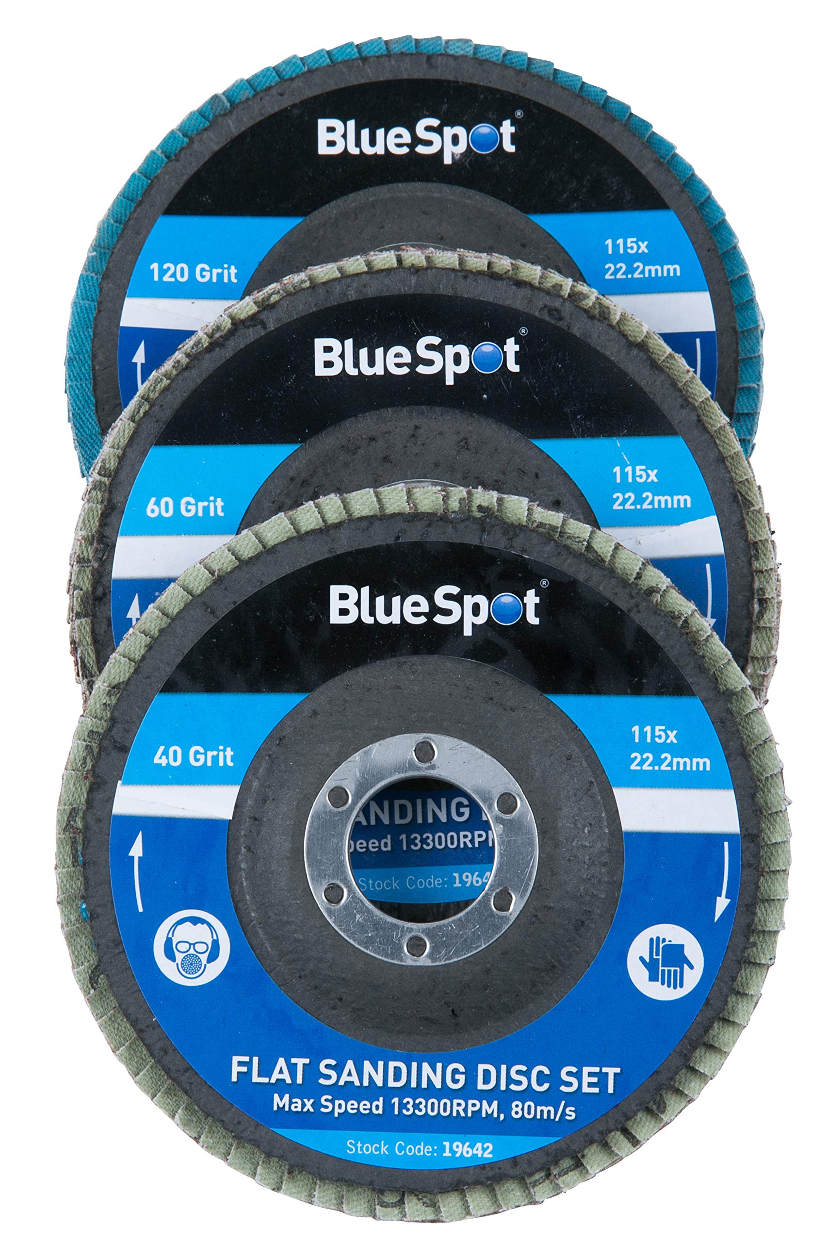 BlueSpot Tools 19642 Sanding Flap Disc Set 3 Piece 115mm (4.1/2in)
