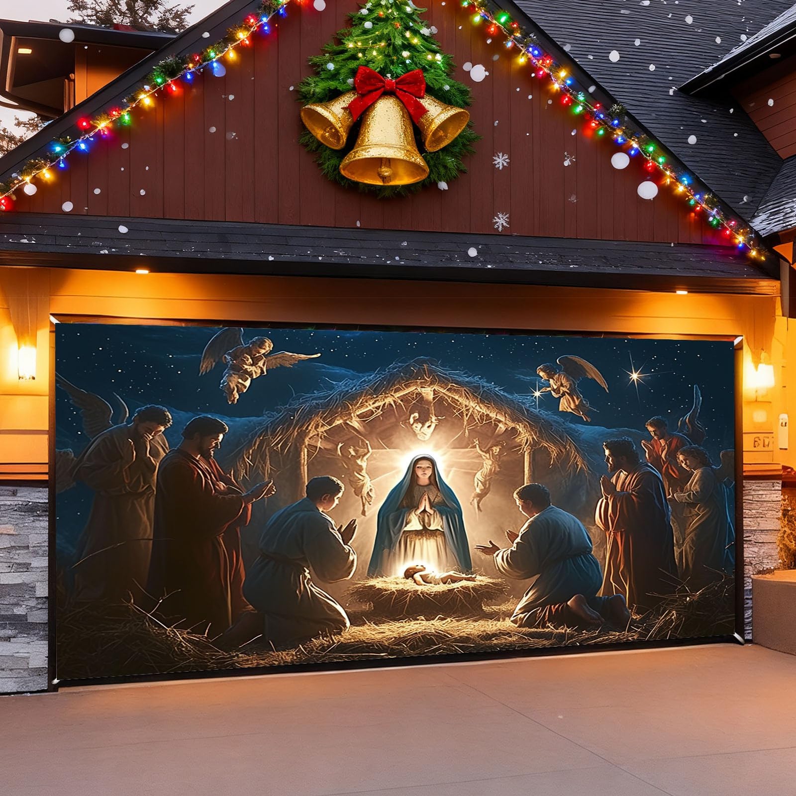 Cartel de bienvenida con texto en inglés "The Merry Christmas Christmas The Background Party Santa Photography Garage Door Background Party Decor 264
