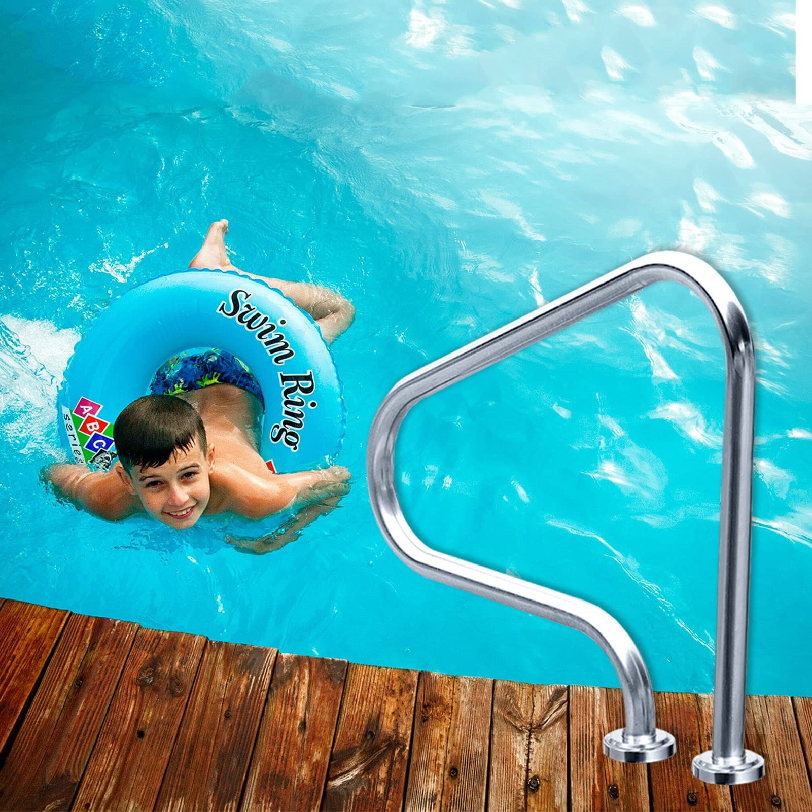 Swimming Pool Safety Hand Rail Pool Handrail for Outdoor Indoor Pools - Complete Kit, 3-Bend Swimming Pool Transitional Hand Rails Stainless Steel Stair Railing Safety Grab Bars Handle