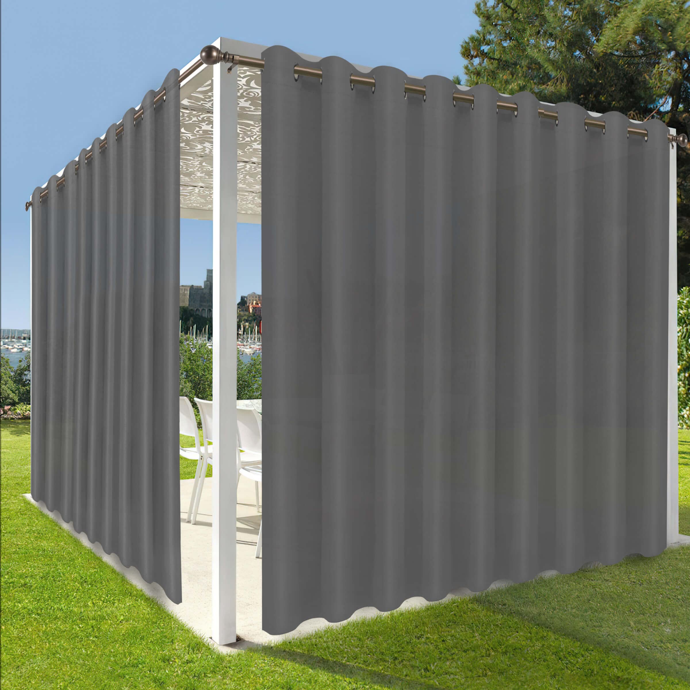 OutdoorLines Wasserdichte Vorhänge für drinnen und draußen | Ösenvorhang, UV-beständige Vorhänge für Pavillon, Veranda, Pergola, Grau, 380 x 213 cm, 1 Paneel