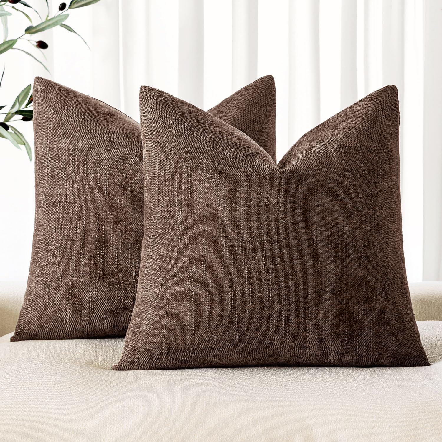 MIULEE Pack of 2 Decorative Throw Pillow Covers Soft Chenille Throw Pillows Solid Textured Cushion Covers for Couch Sofa Bedroom Living Room 20x20