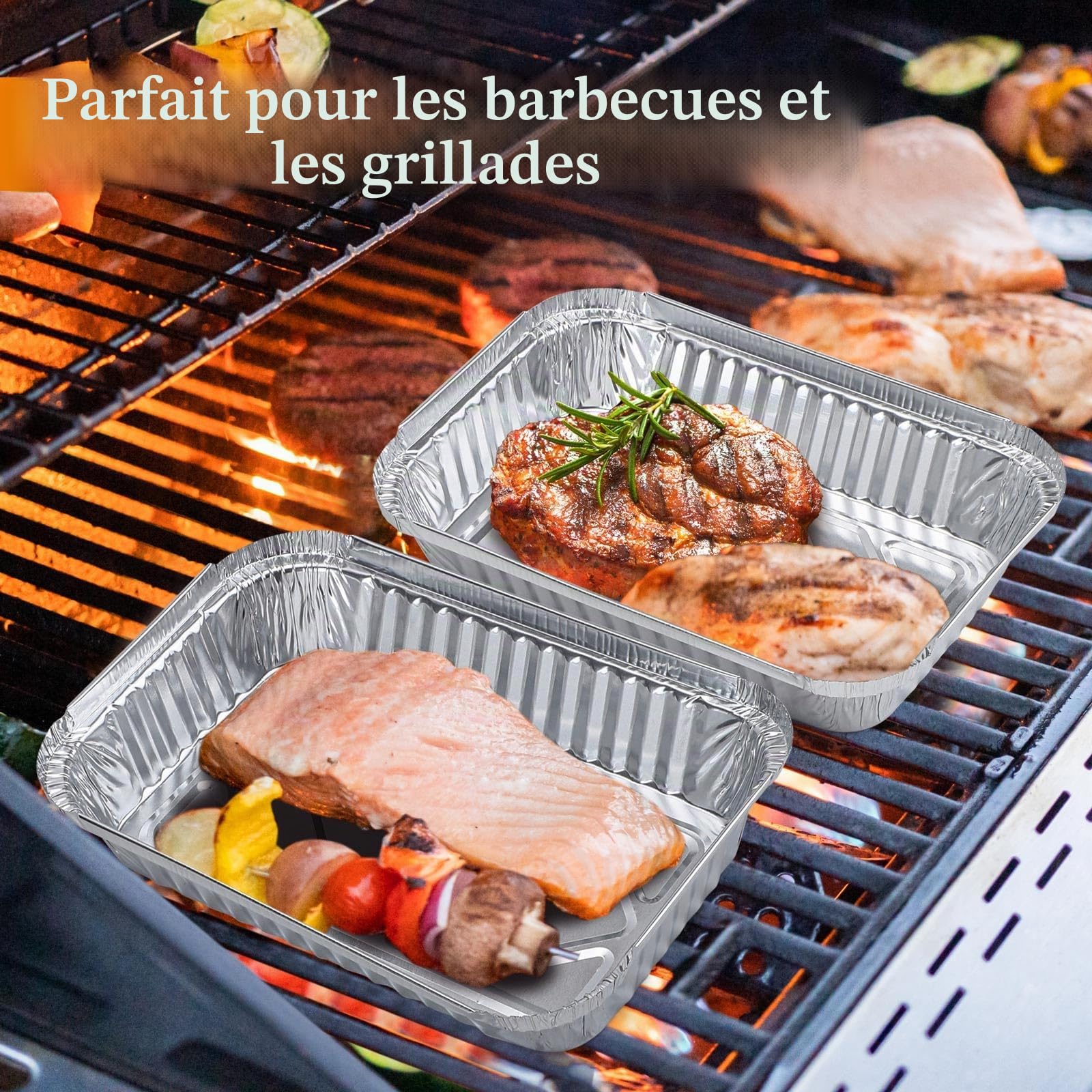 Lot de 30 plateaux jetables en aluminium cuisson avec couvercles, pour la cuisson/le rôti, le stockage des aliments et la congélation (L)
