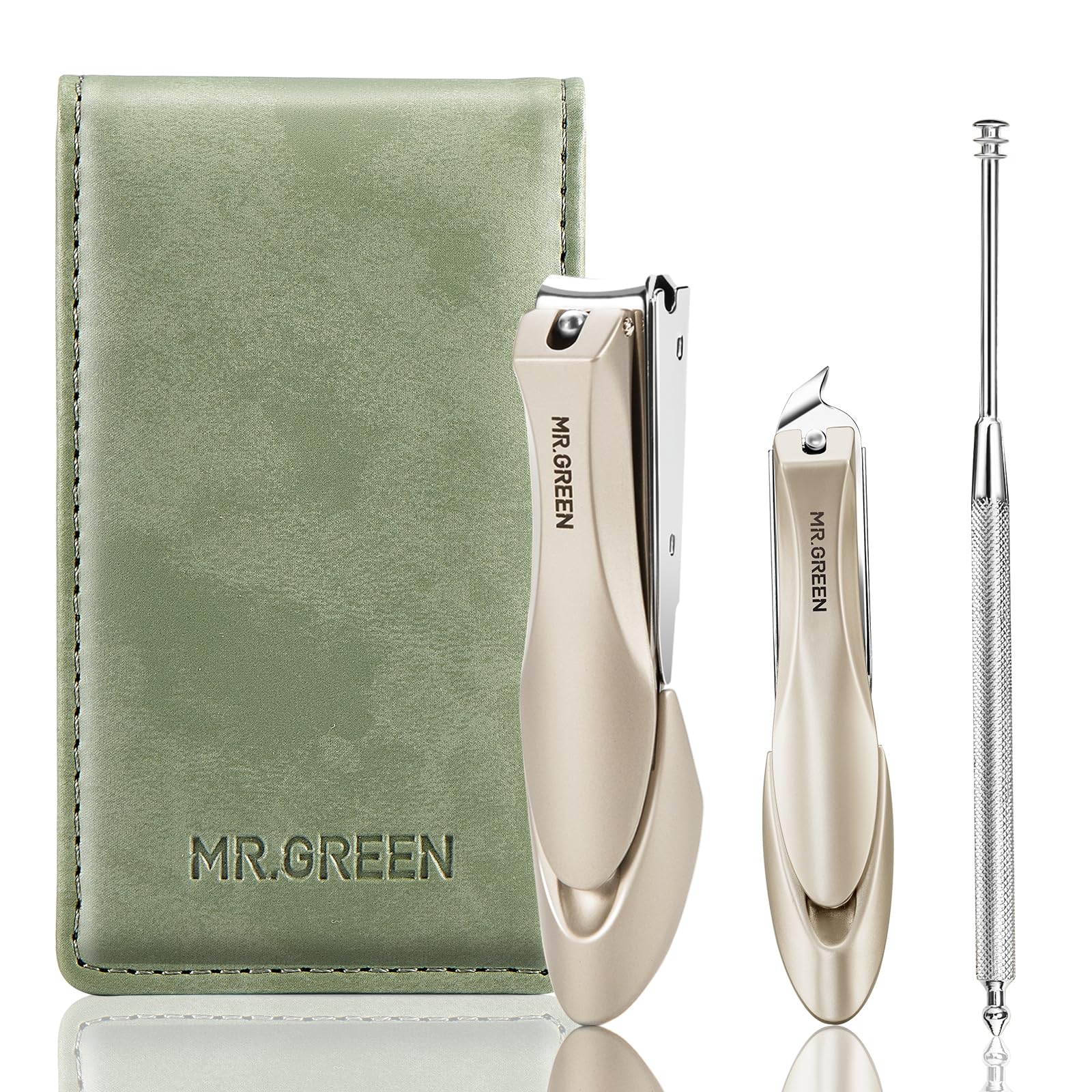 MR.GREEN Nail Clippers, 3PCS Nail Clipper Set with Anti Splash Fingernail Clipper and Ear Pick, Professional Nail Clippers for Men and Women,
