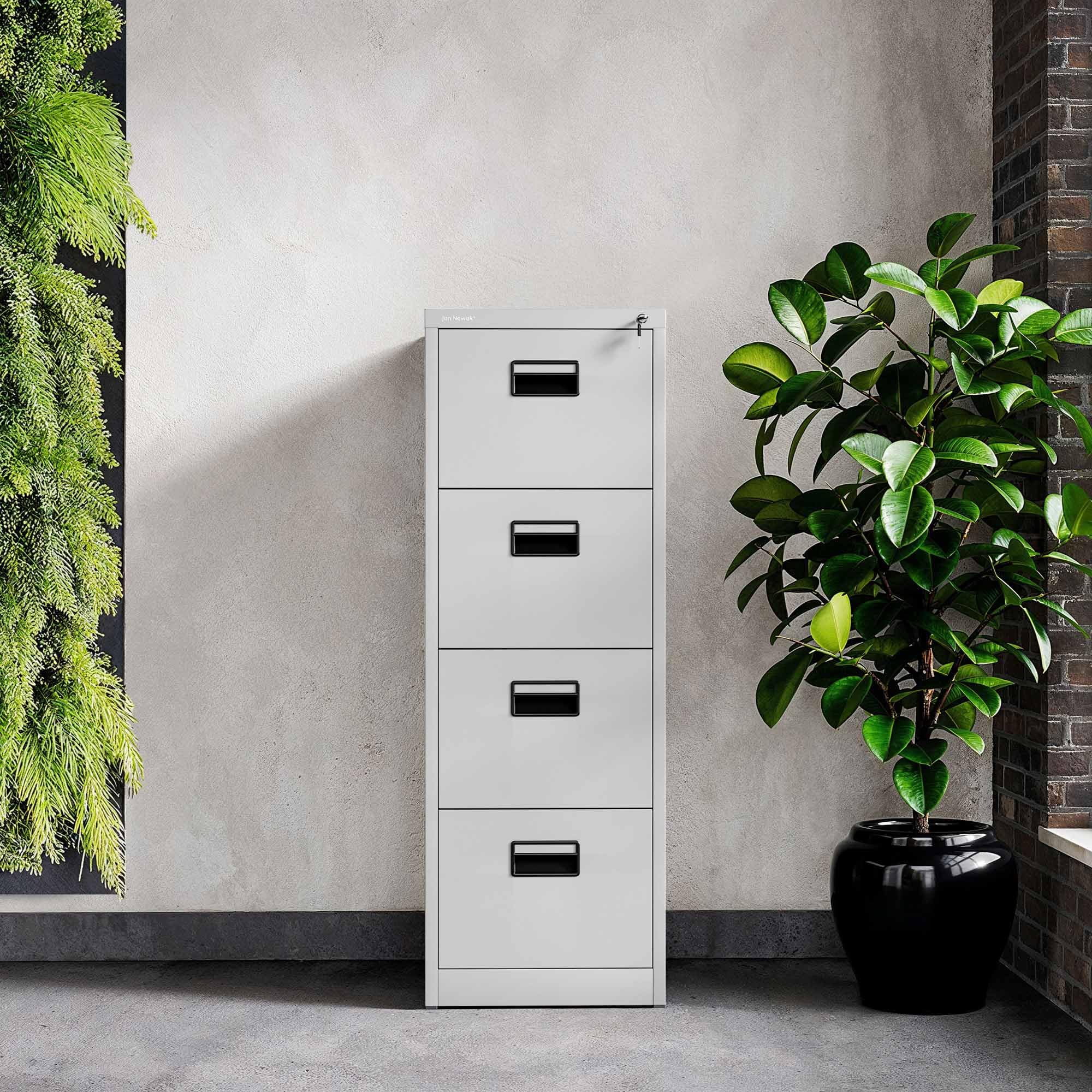 Jan Nowak Armoire Classeur pour Dossiers avec 4 Tiroirs Armoire de Bureau Metallique Revêtement en Poudre Tôle d'acier 132 cm x 46 cm x 62 cm (Gris)