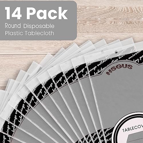 Miniatura 4 de Paquete de 14 manteles redondos de plástico plateado de alta calidad, 84 x 84 pulgadas, manteles redondos desechables de plástico - Mantel redondo