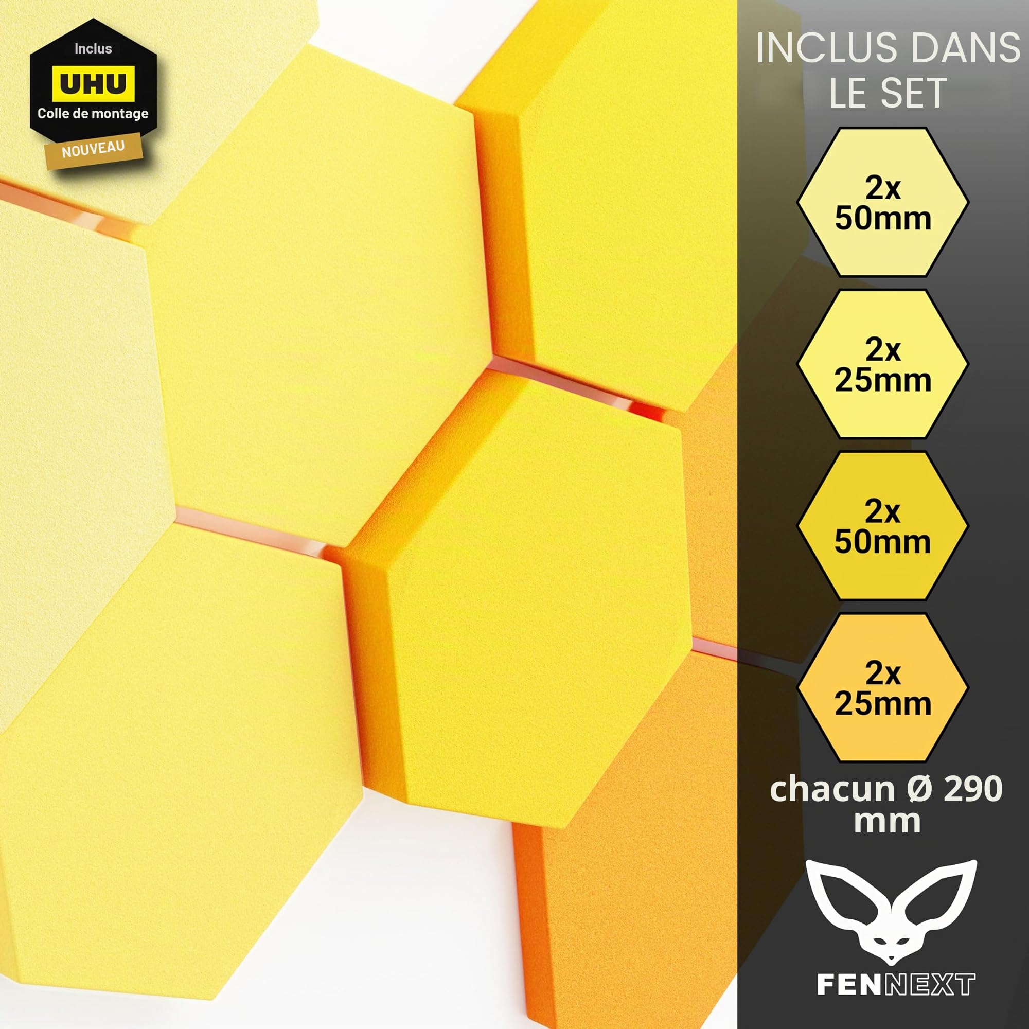 Panneaux absorbeurs acoustiques [8 pièces] pour une réduction sensible des bruits | Tableau acoustique moderne en plaques acoustiques hexagonales | Panneaux muraux inoffensifs fabriqués dans