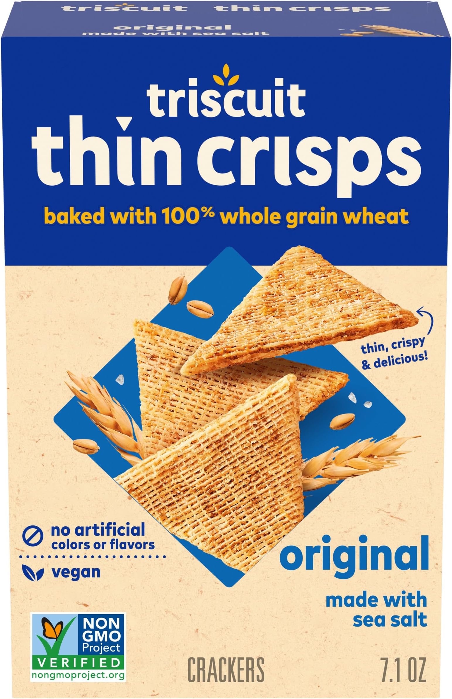 Triscuit Thin Crisps Original Whole Grain Wheat Crackers, Vegan Snacks, Snack Crackers, 7.1 oz