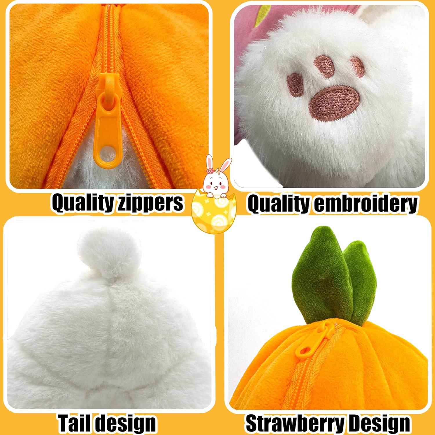 YOUBLEK Bunny Stuffed Animal,Carrot Reversible Cuddle Bunny Plush Doll with Zipper Cute Soft Rabbit Toys Pillow for Kids and Adults Easter Bunnies Plushies Gifts (Carrot, 9.84 inches)