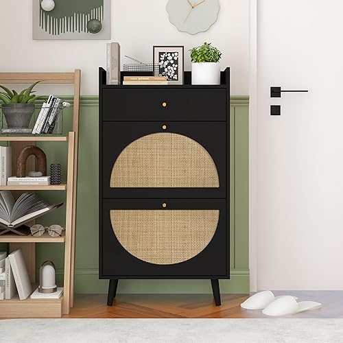 Gabinete de zapatos de ratán natural, gabinete de almacenamiento simple moderno y simple gabinete de zapatos de ratán japonés, zapatero