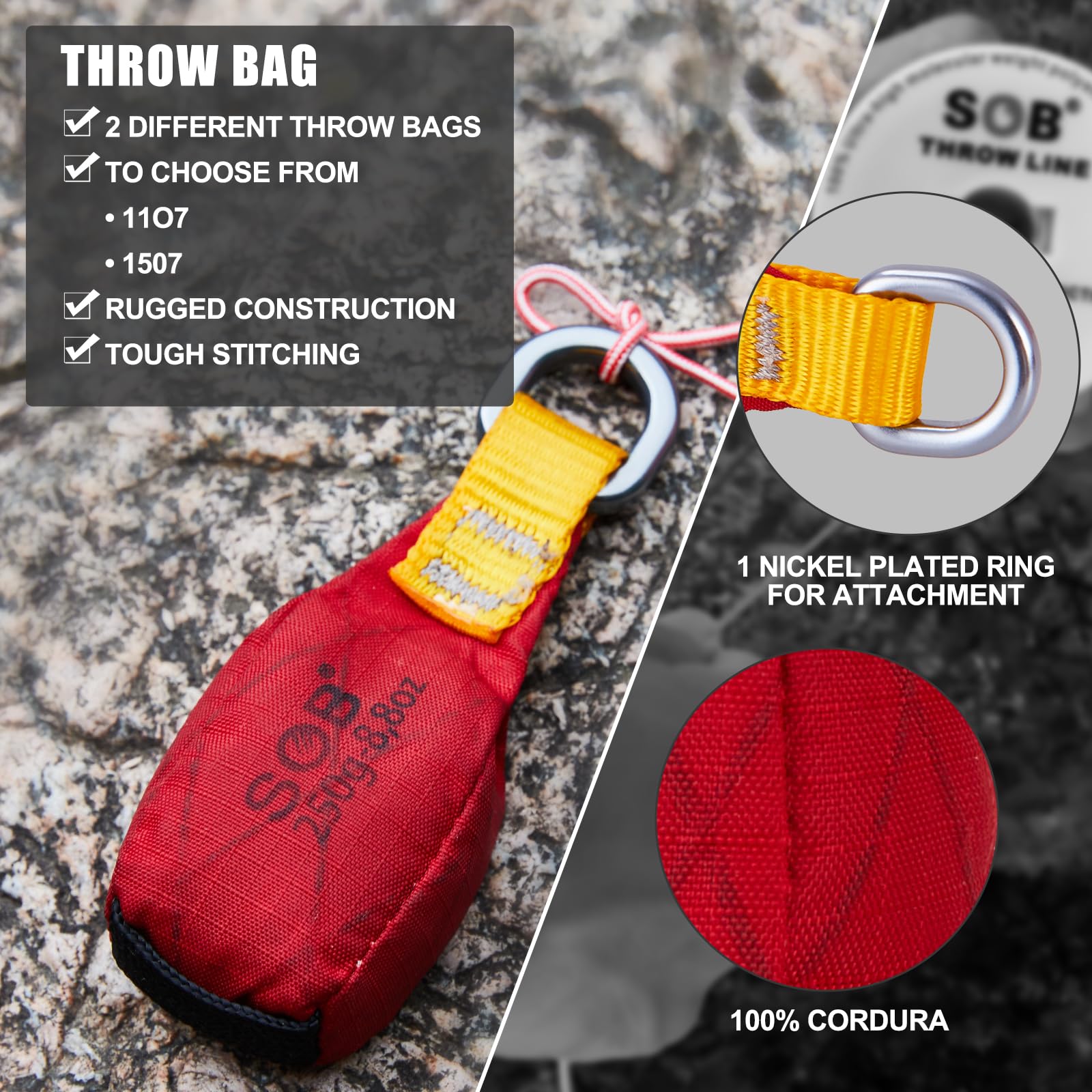 Sac de Lancer avec Ligne de Lancer, Sac de Lancer + Ligne de Lancer de 60m pour l'escalade des Arbres, Le Travail des Arbres, l'alpinisme (Rouge, 250g)