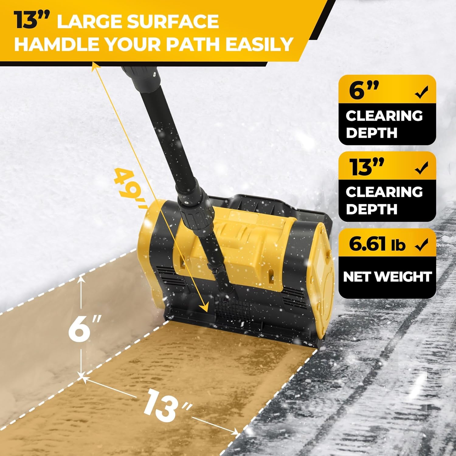 Cordless Electric Snow Shovel, Battery Powered Snow Blower – Lightweight Portable Snow Thrower for Driveway & Sidewalk, Powerful Motor, Long Throw Distance, Easy Snow Removal,Yellow