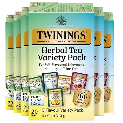 Twinings Herbal Tea Variety Pack, 20 Count (Pack of 6), Formerly Assorted Herbal, Includes 5 Flavours, Naturally Caffeine-Free, Enjoy Hot or Iced, 120 Teabags - Variety Pack (Herbal) - 20 Count (Pack of 6)