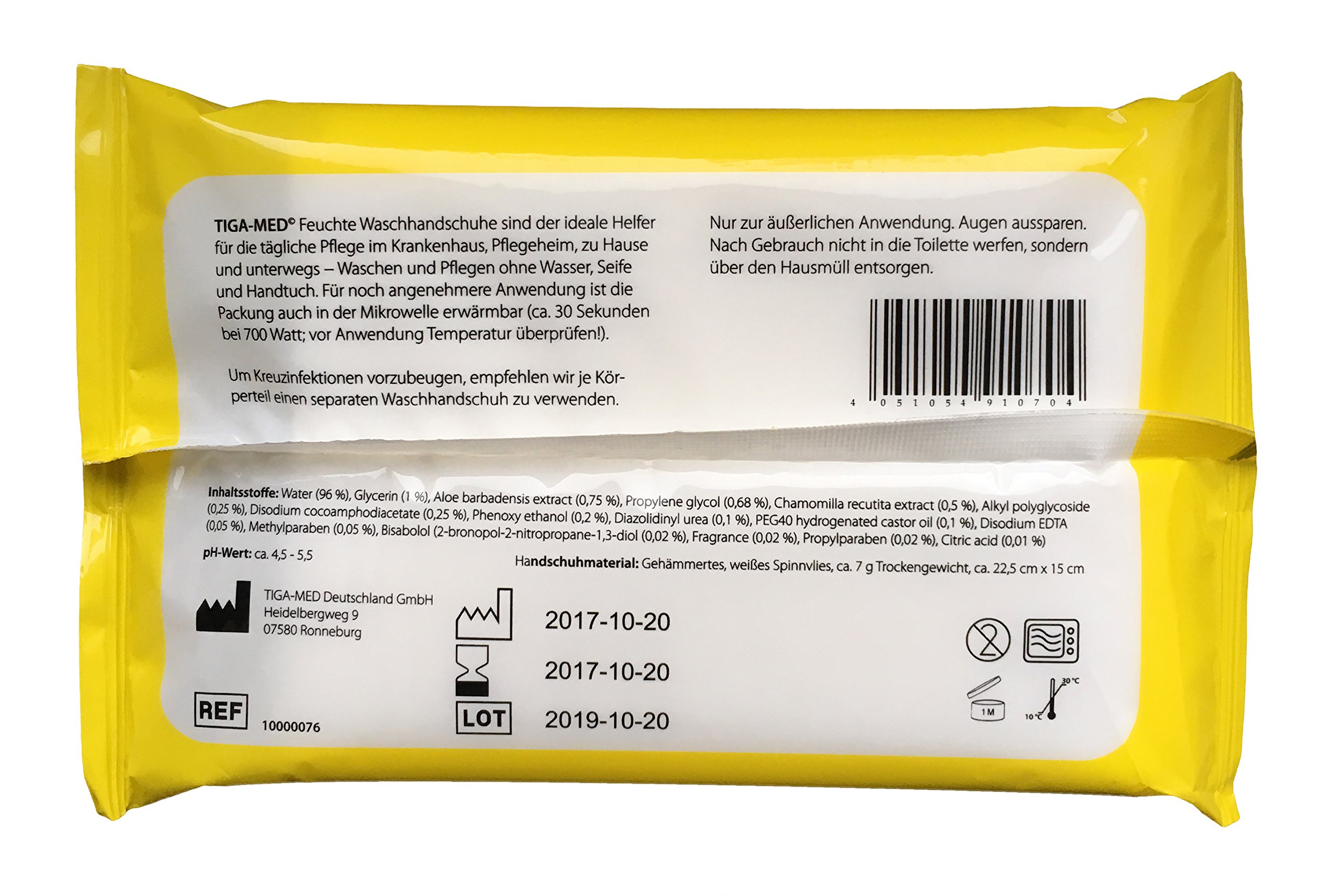 TIGA-MED Gants de toilette humides – 5 × 8 pièces (40) – Pré-imprégnés à l’aloe vera & camomille – Gants de toilette jetables pour la toilette du corps sans eau, soins & voyage