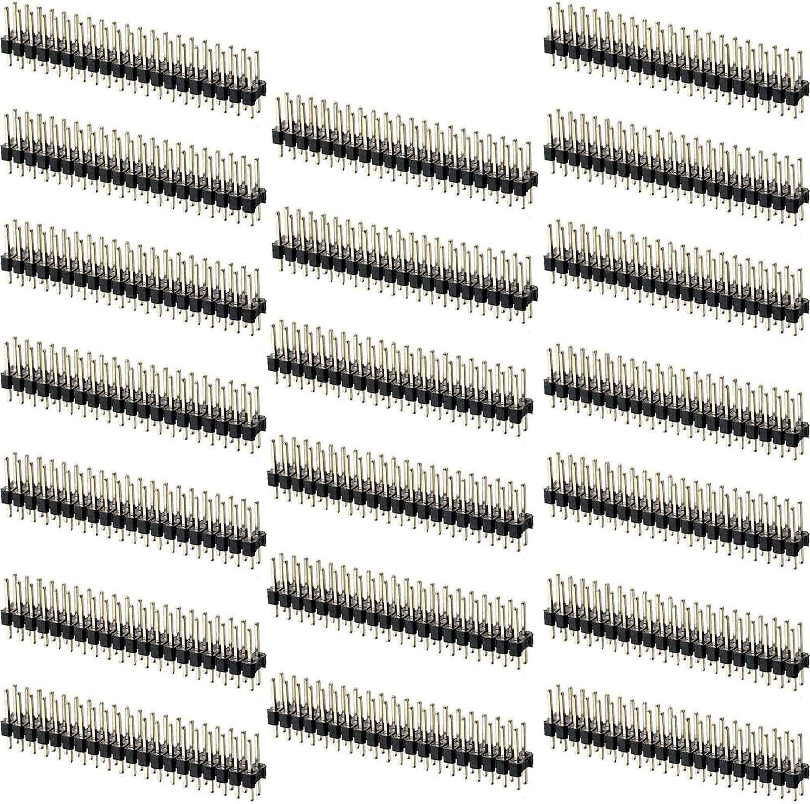 Break-Away 0.1 Inch 2 x 20-pin Strip Dual Male Header Double Row Straight Connector Pin Header Compatible with Raspberry Pi Zero GPIO (Pack of 20)