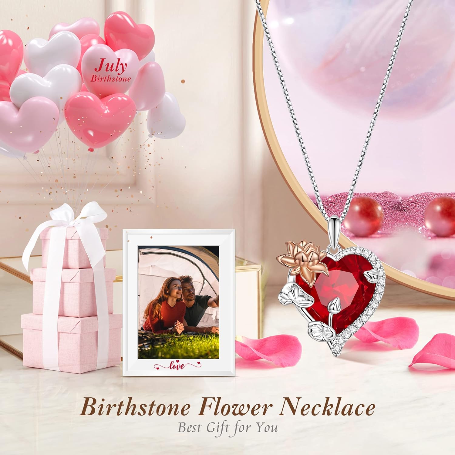 Birthstone Necklace for Women, 925 Sterling Silver Mother Necklaces with Infinity Love Heart Crystal Pendant, Anniversary Birthday Christmas Jewelry Gifts for Mom from Daughter - Image 6