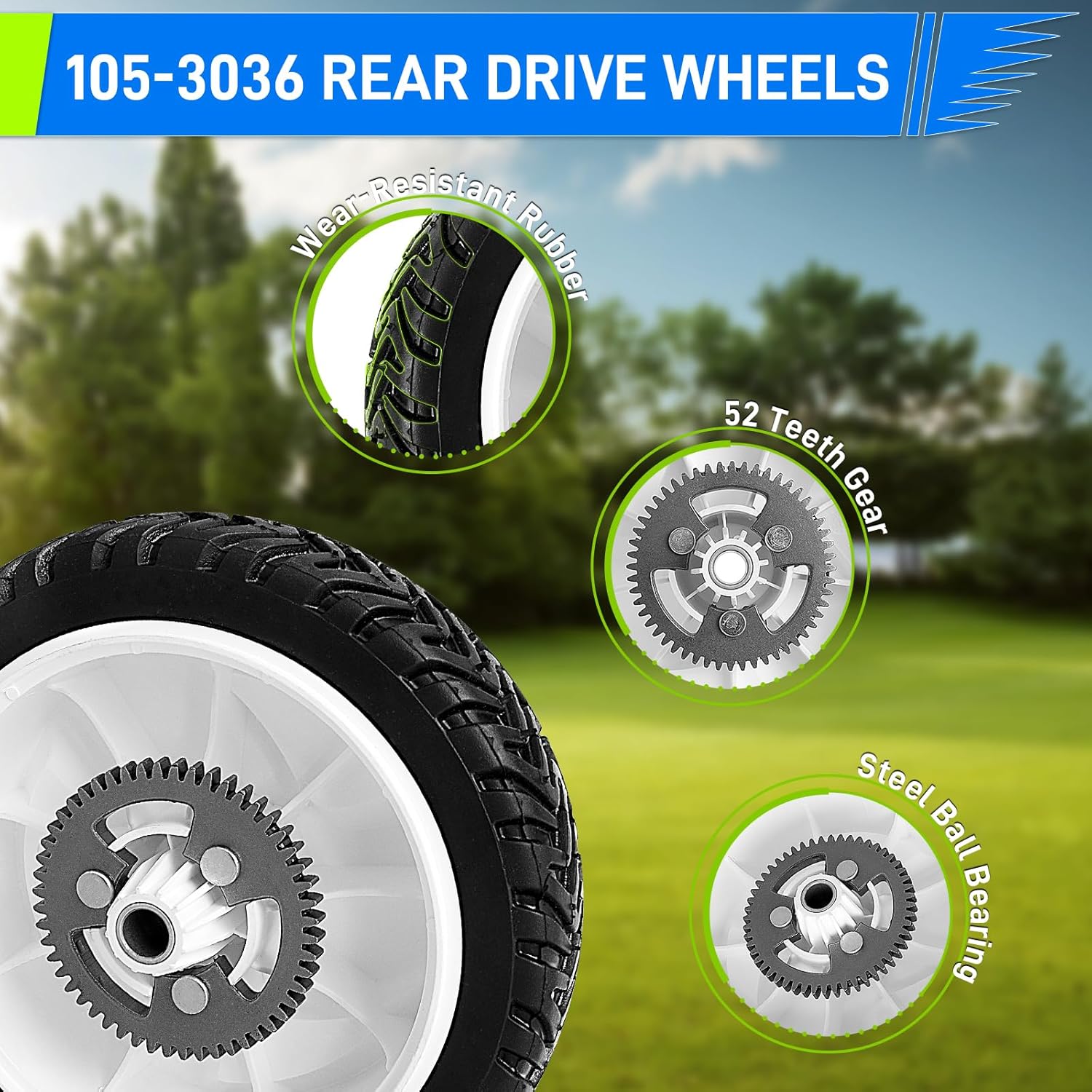 105-3036 Wheel Gear Assembly Replacement for To ro 22" Recycler Lawn Mower – 8 Inch Rear Drive Wheels, Compatible with To ro Models 20017, 20041, 20066, 20068, 20073, and More, 2 Pack