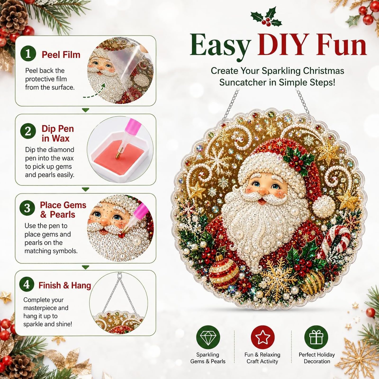 Diamond Painting Natale 4 Pezzi, Kit Pearl Art per Adulti