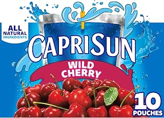 Capri Sun Wild Cherry Juice Drink Pouches, 10 Ct Box 6 fl oz - Natural Flavors, Monk Fruit Sweetener, No HFCS, Kids Love It