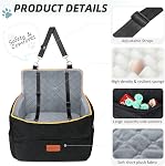 HEGGCOOE Petit siège de voiture de chien, mémoire mousse de chien Booster sièges de voiture avec un coussin épais pour chiens moyens sous 35lbs, Lit de chien lavable amovible, siège de voiture pour animaux de compagnie avec des poches de rangement (noir/gris, une taille)