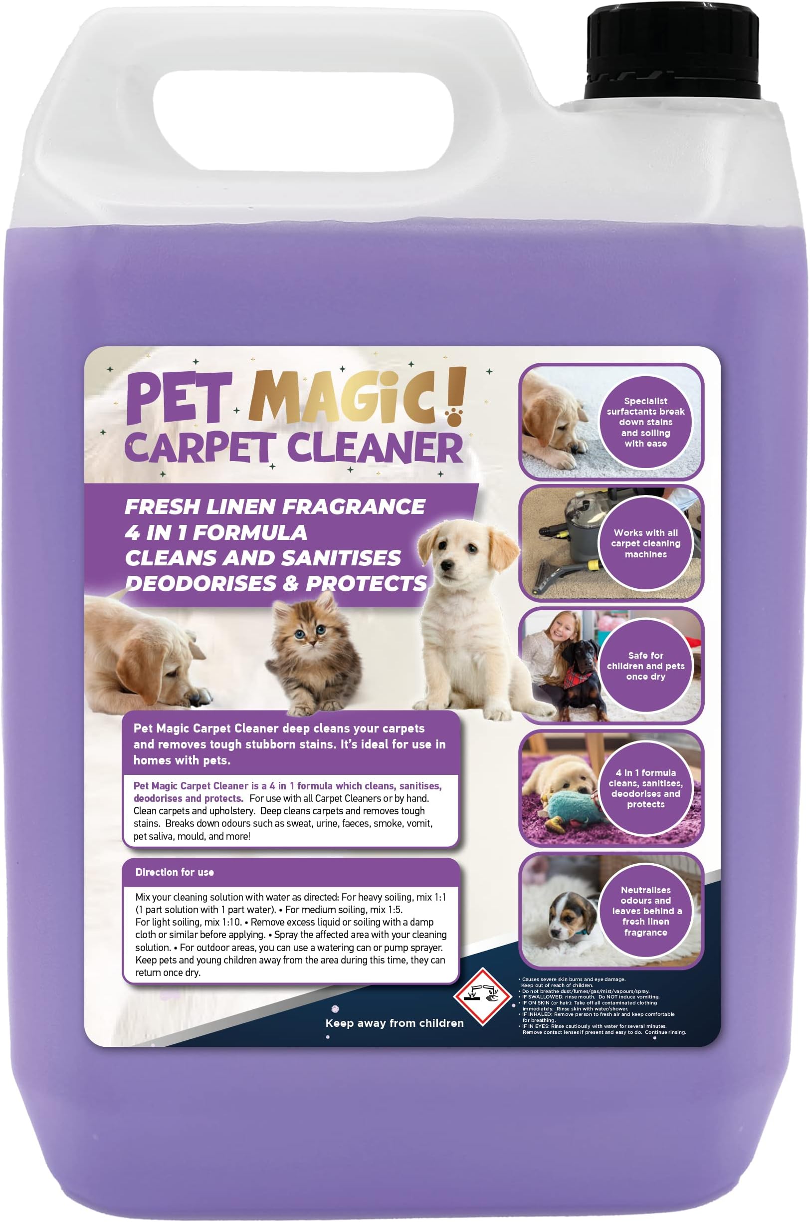 Pet Magic 5 Litre Pet Dog Carpet Cleaning Shampoo Solution Tough on