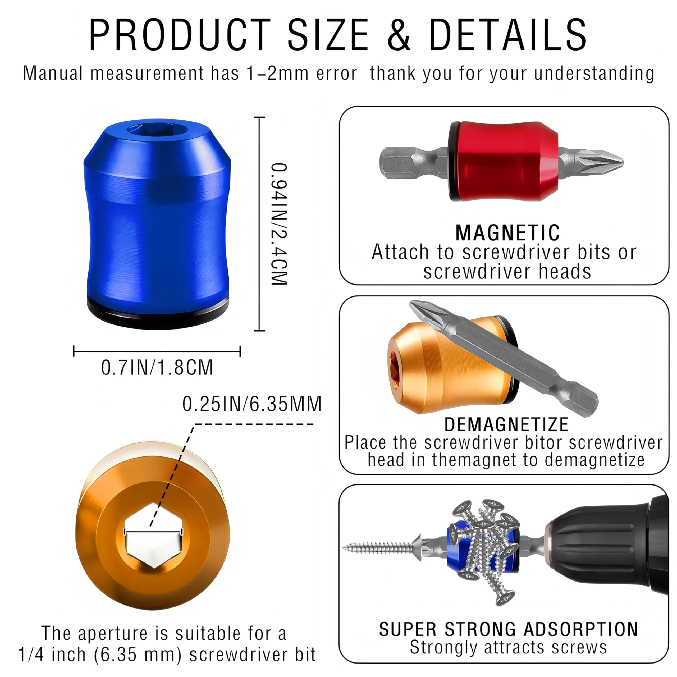 3PCS Magnetic Screw Ring,1/4"(6.35 mm) Universal Magnetic Screw Holder,Removable Magnetic Bit Holder,Screwdriver Head Magnetic Ring,Magnetic Drill Bit Holder for Hex Screwdriver and Power Bits — Amazon image 2