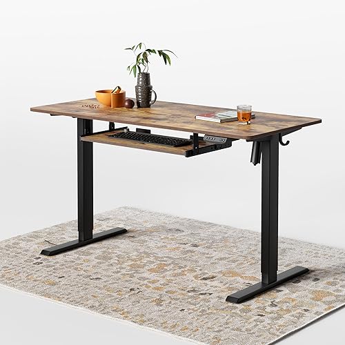 Miniatura 4 de Cubiker Escritorio eléctrico de pie, 63 x 24 pulgadas de altura ajustable con bandeja para teclado, estación de trabajo ergonómica para oficina en