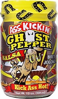 ASS KICKIN' Ghost Pepper Spicy Salsa - 13 oz - Premium Gourmet Spicy Hot Salsa for Tortilla Chips, Veggies, and Breakfast Burritos – Perfect Stocking Stuffers or Christmas Gifts - Try if you Dare!