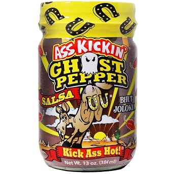 ASS KICKIN Ghost Pepper Spicy Salsa - 13 oz - Premium Gourmet Spicy Hot Salsa for Tortilla Chips, Veggies, and Breakfast Burritos Perfect Stocking Stuffers or Christmas Gifts - Try if you Dare!