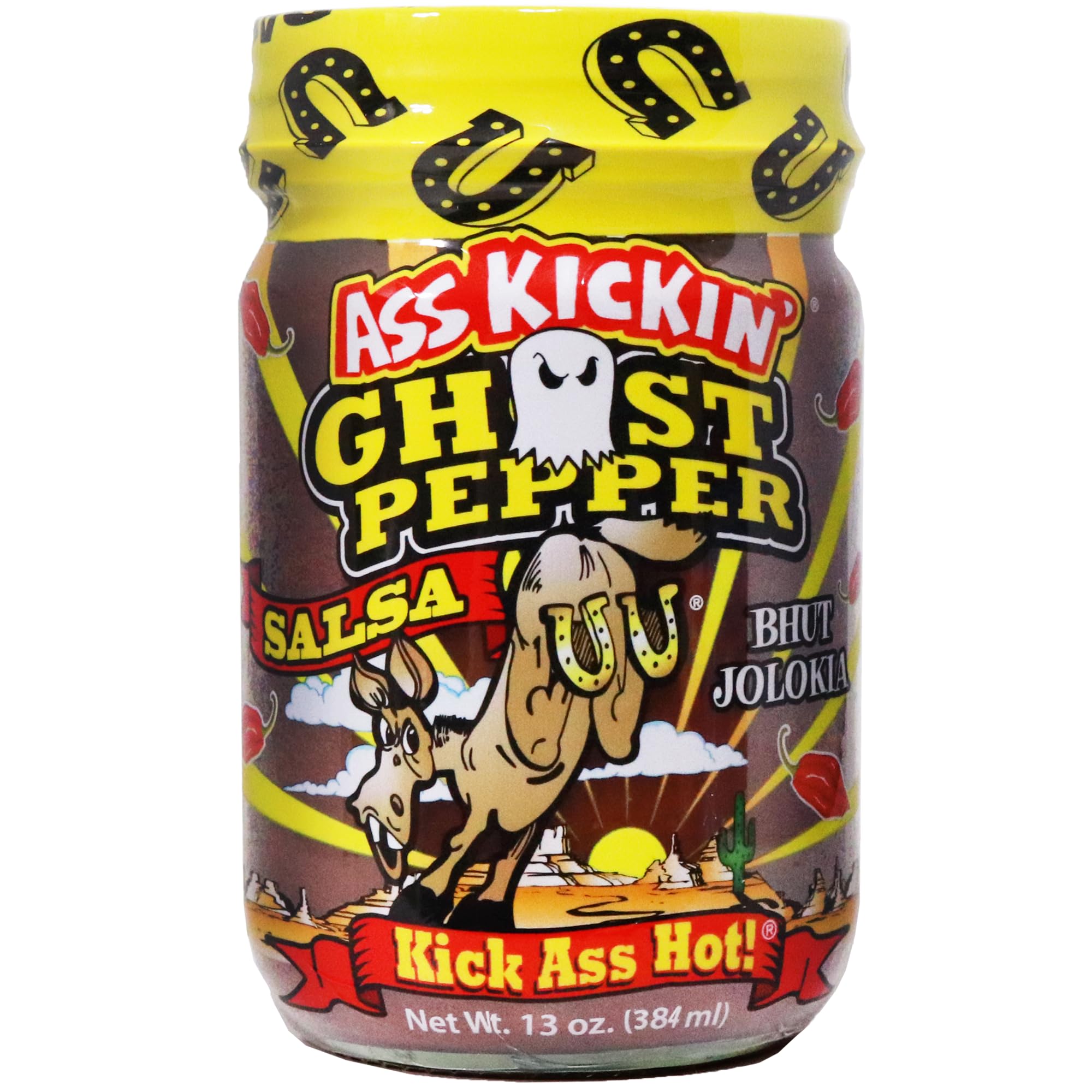 ASS KICKIN' Ghost Pepper Spicy Salsa - 13 oz - Premium Gourmet Spicy Hot Salsa for Tortilla Chips, Veggies, and Breakfast Burritos – Perfect Stocking