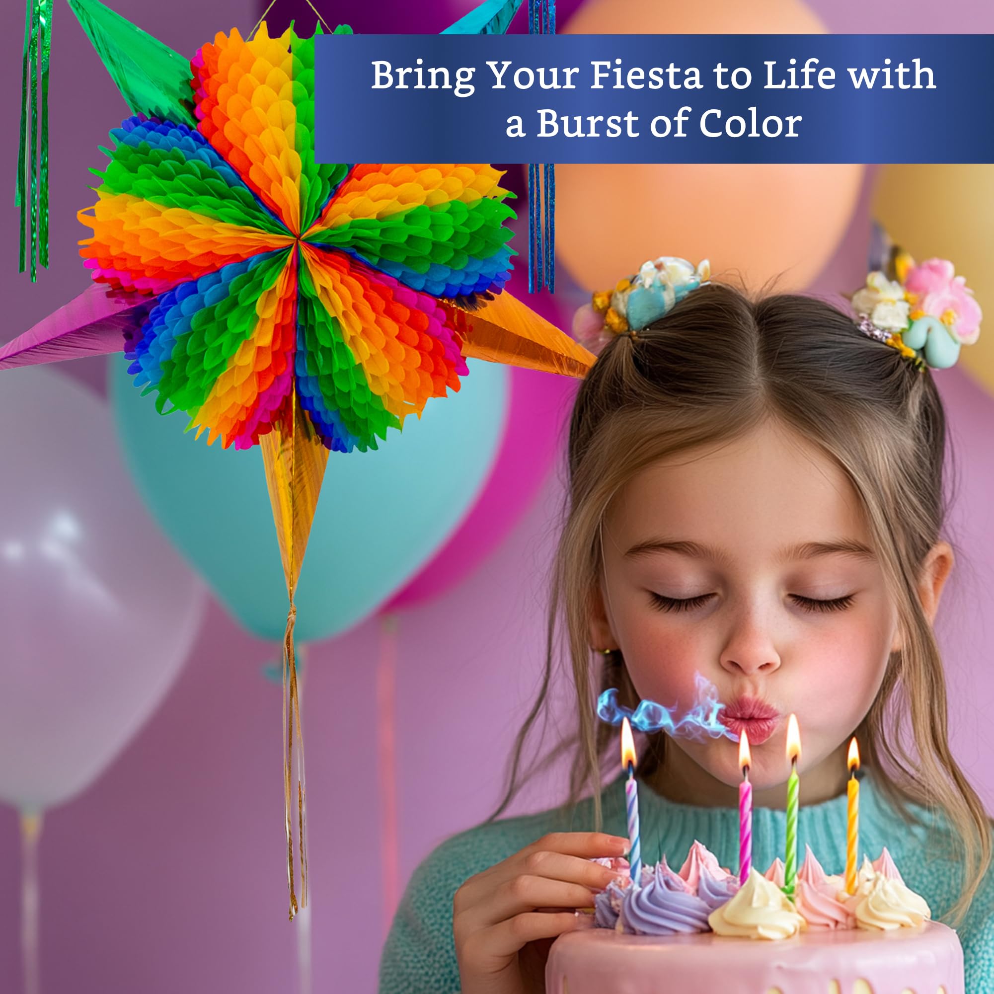 Mexican Piñata (Medium 26 in) - Rainbow Piniata - Authentic Handmade Foldable Large Pinata for Birthday Party - Piñatas para Cumpleaños - Mexican Star Pinata - Cinco de Mayo Pinatas