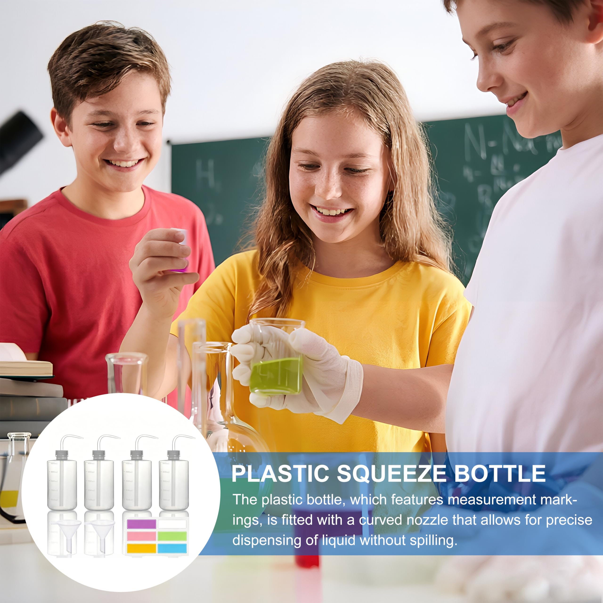 Botellas de Lavado 500 ml, Plástico Transparente, Squeeze Wash Bottle con Embudo para Laboratorio