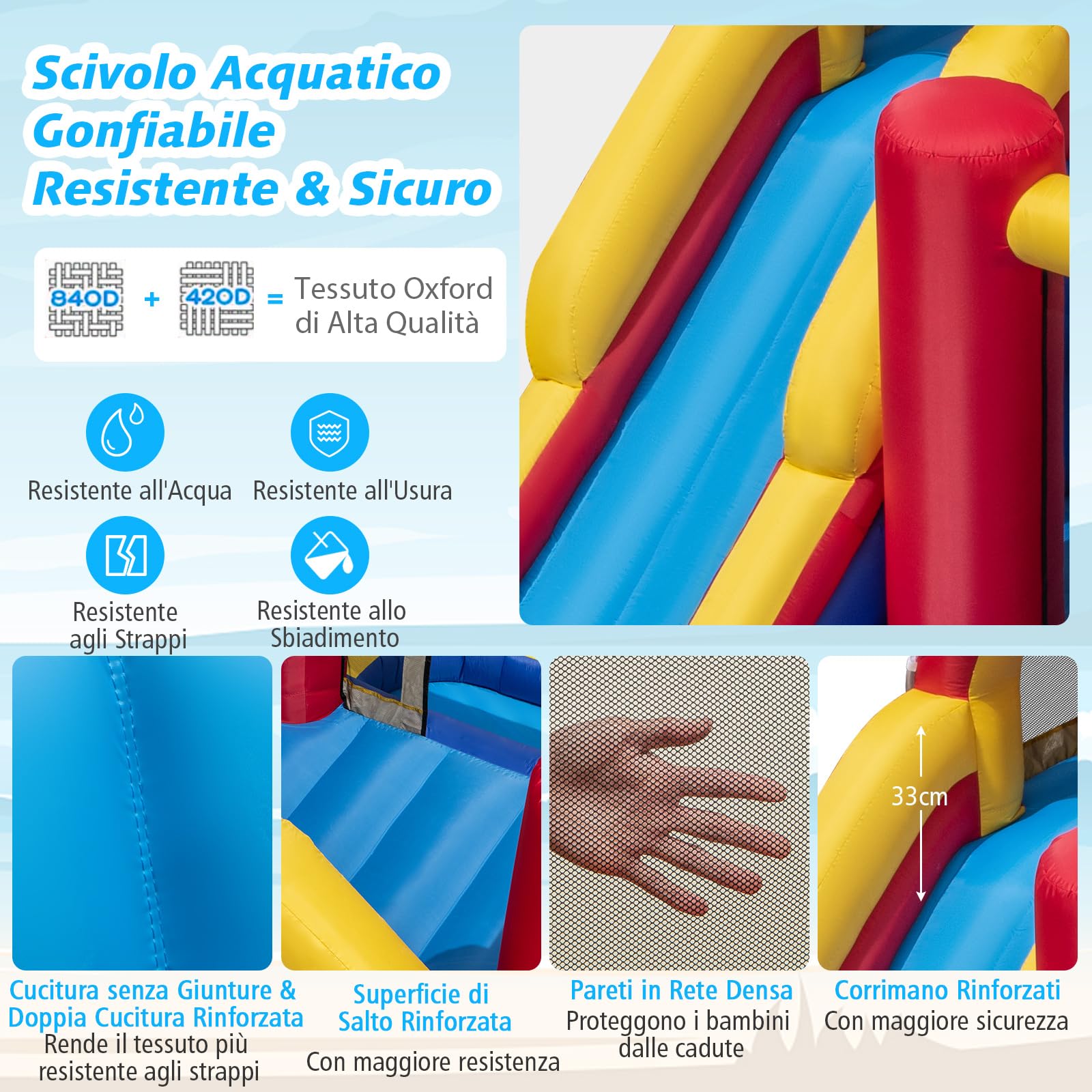 COSTWAY Castello Gonfiabile per Bambini, Parco Acquatico Gigante con Doppi Scivoli d'Acqua, 2 Piscine, Area Salto, Canestro e Parete da Arrampicata, 450 x 392 x 216 cm