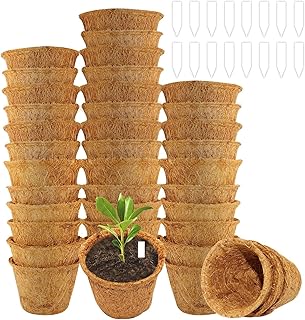 40PCS Coco Coir Planter Nursery Pots, 2.7" Round Coco Coir Seed Starter Pots with 50 Markers Biodegradable Seedling Germin...
